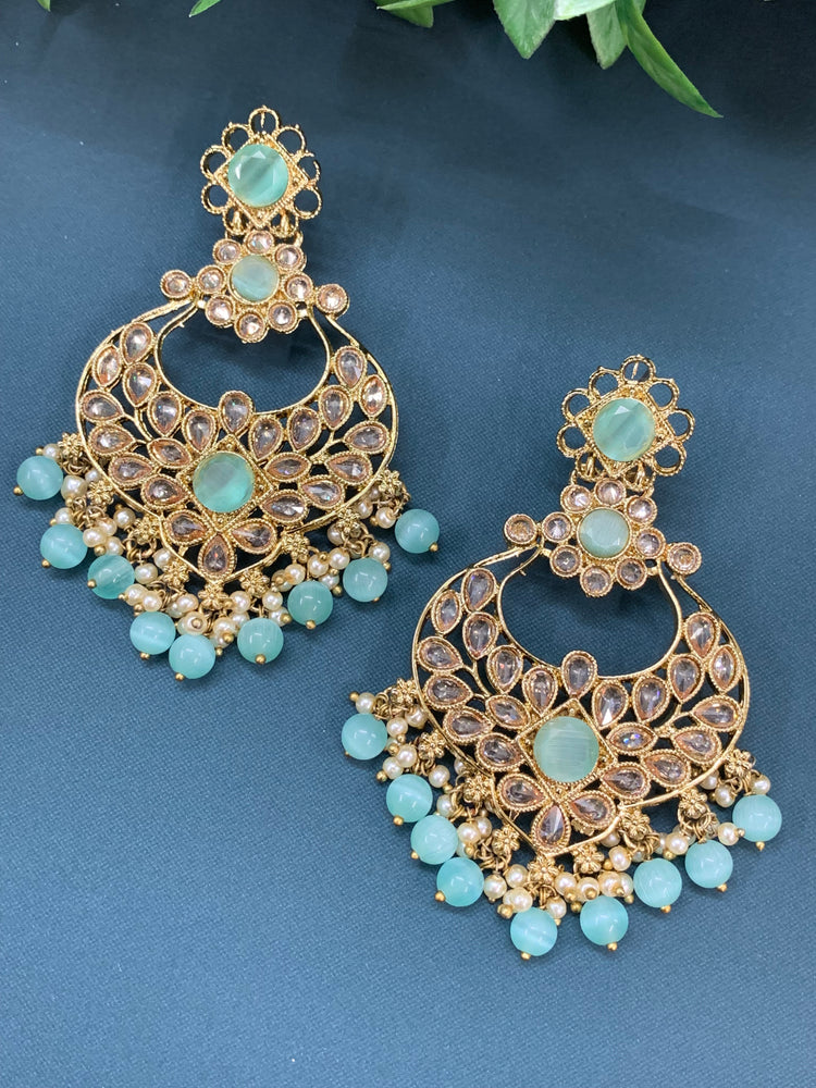 Thea polki chandbali earring antique base antique mint blue