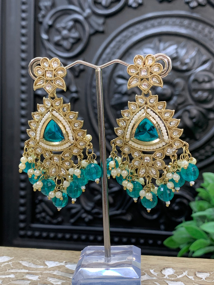 Avery small to medium kundan earring teal green peacock green