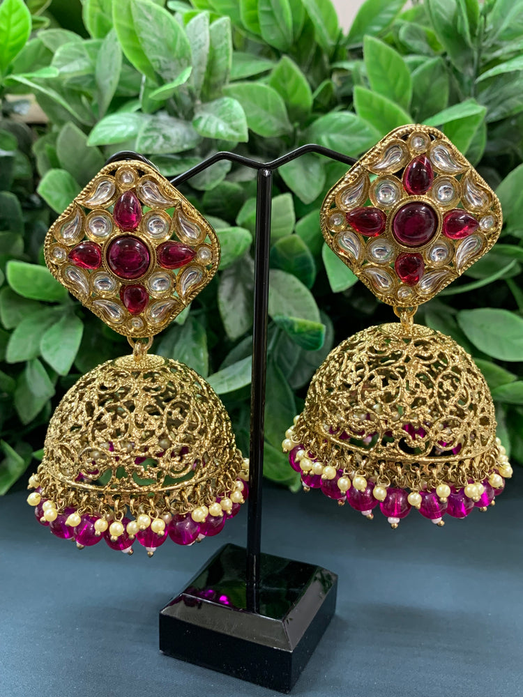 Aru kundan jhumki/ jhumka earring cherry red