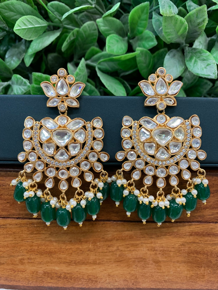 Moissanite chandbali earring emerald green