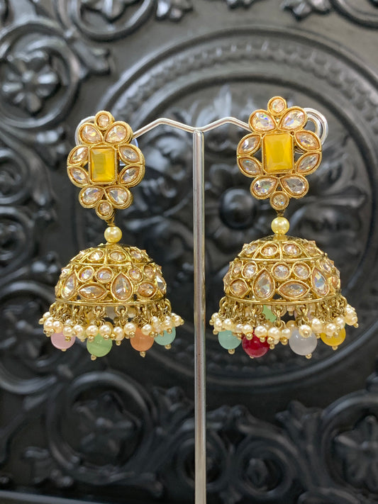 Maggi mini /chotu sa polki jhumki/ jhumka earring multi /pastel yellow