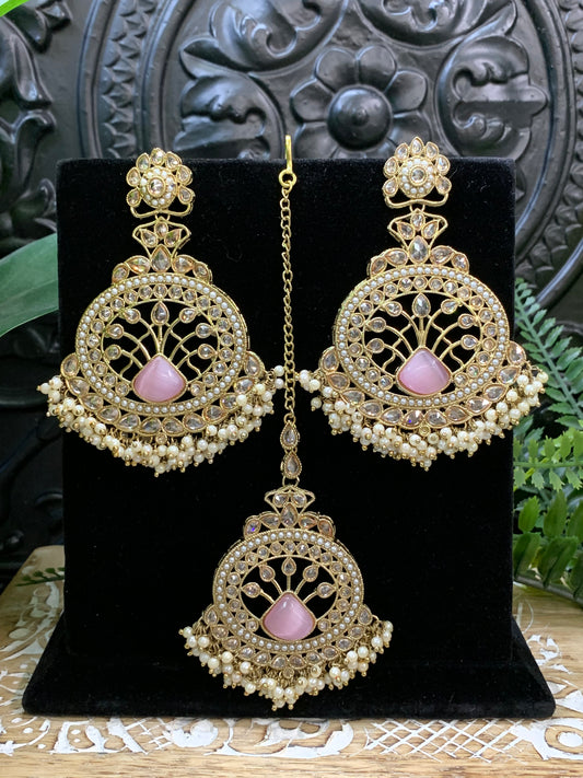 Kim reverse polki earring tikka monalisa pink