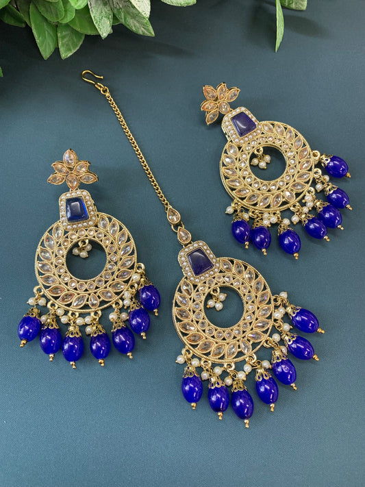 Alira tikka set polki earring tikka set navy blue