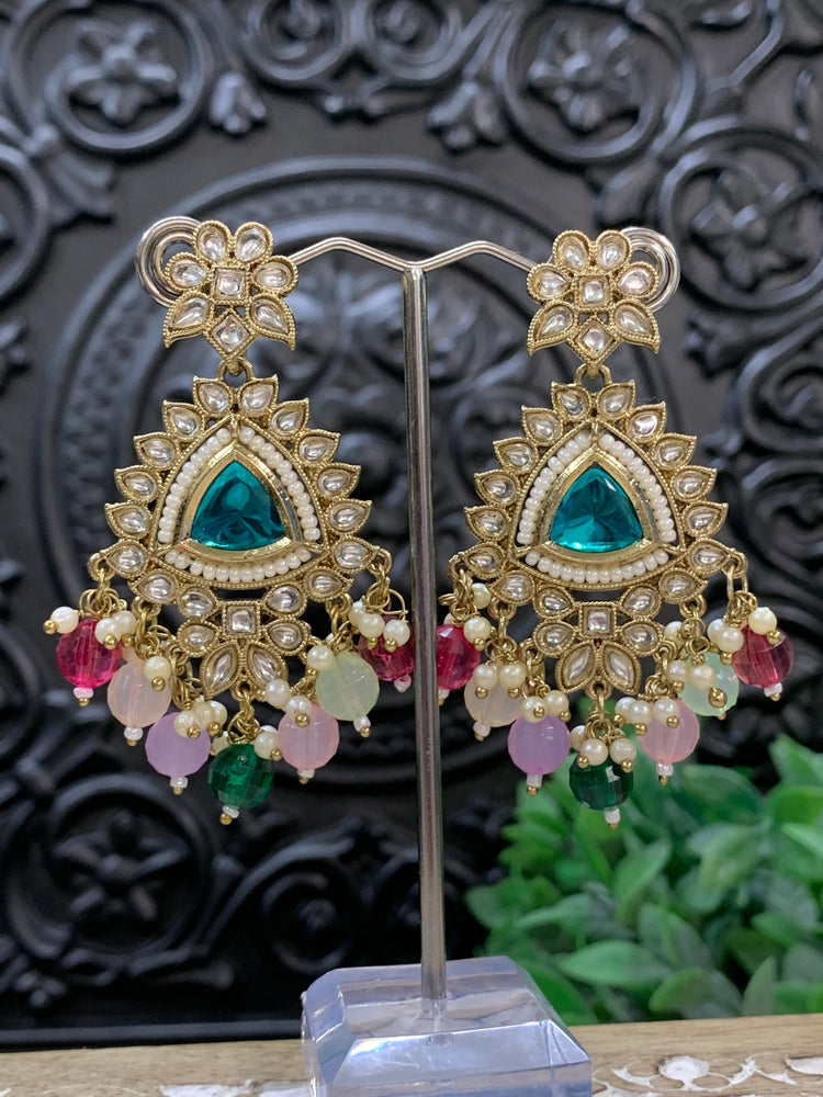 Avery small to medium kundan earring teal multi