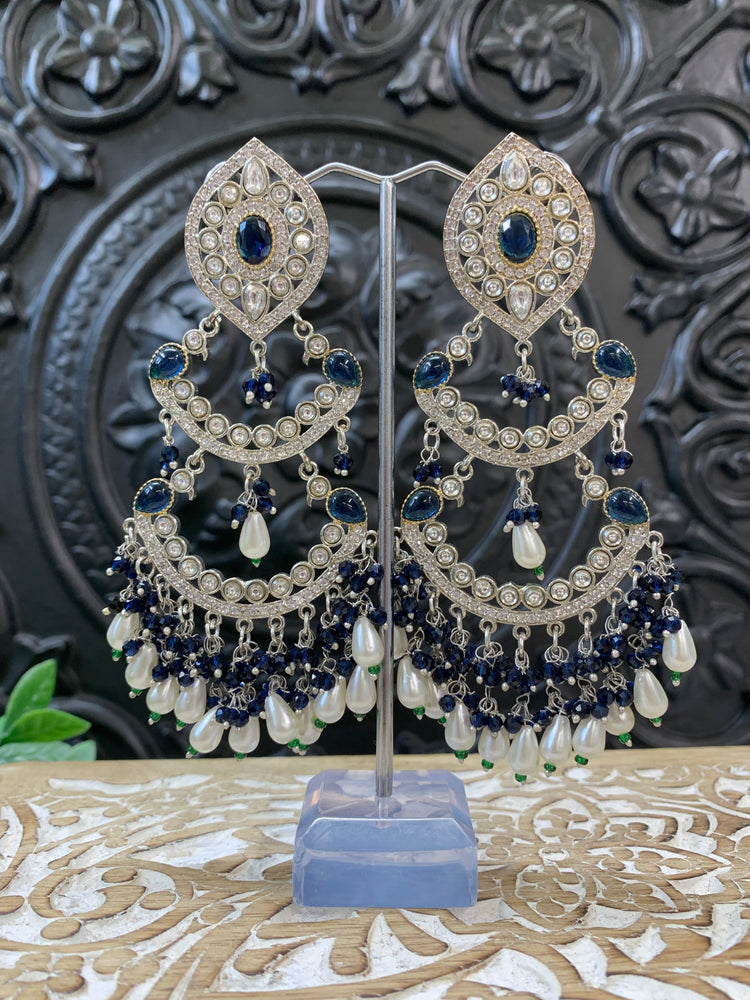 Lauren kundan triple layer chandbali earring blue