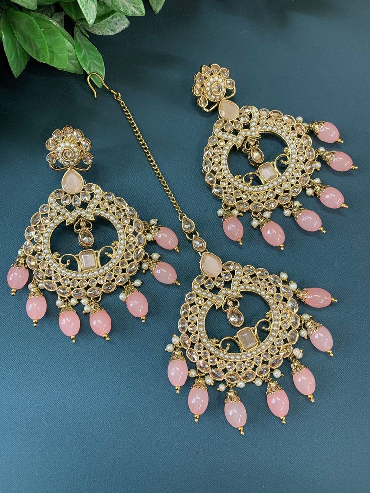 Nardali tikka set polki earring tikka set grapefruit pink