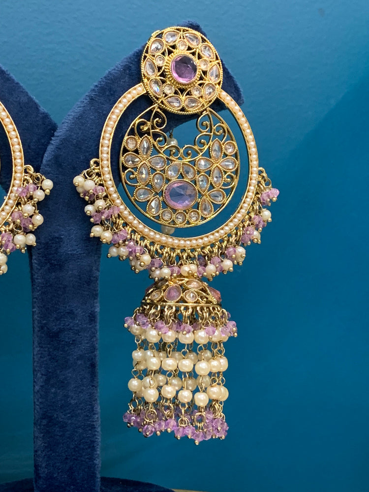 Ashley polki oversized jhumki earring with sahare lavender