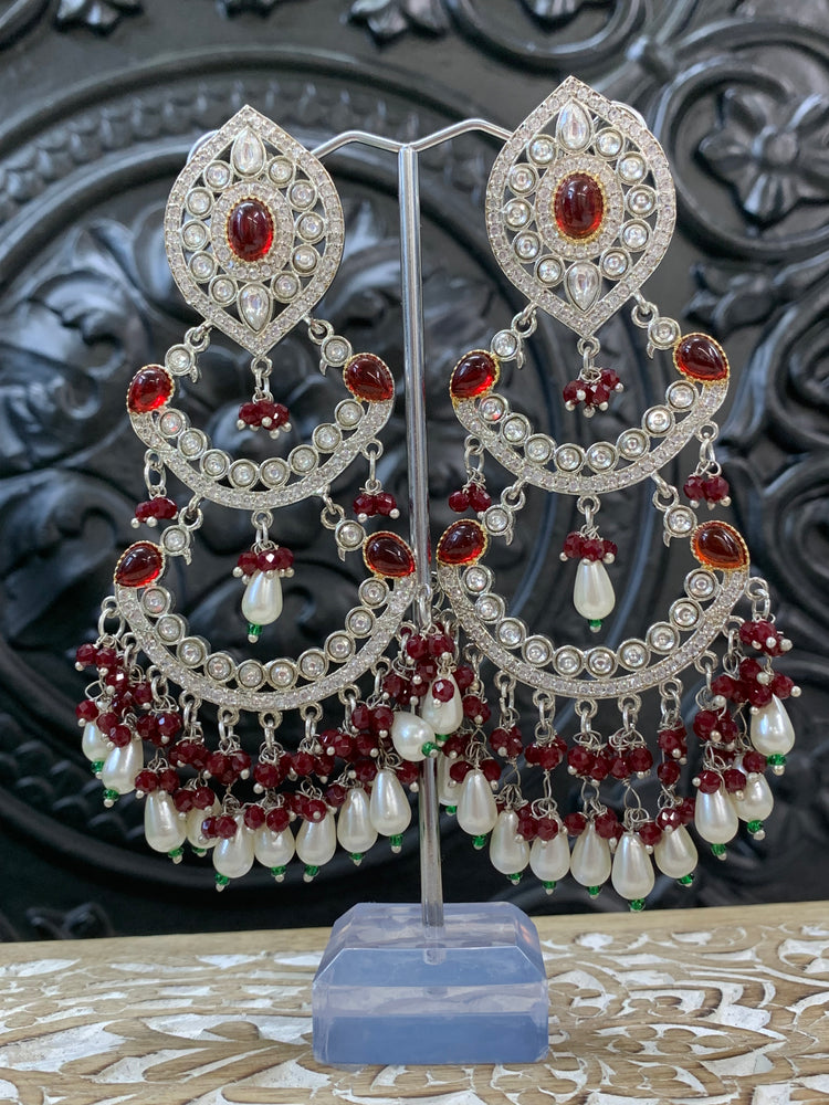 Lauren kundan triple layer chandbali earring maroon/ burgundy