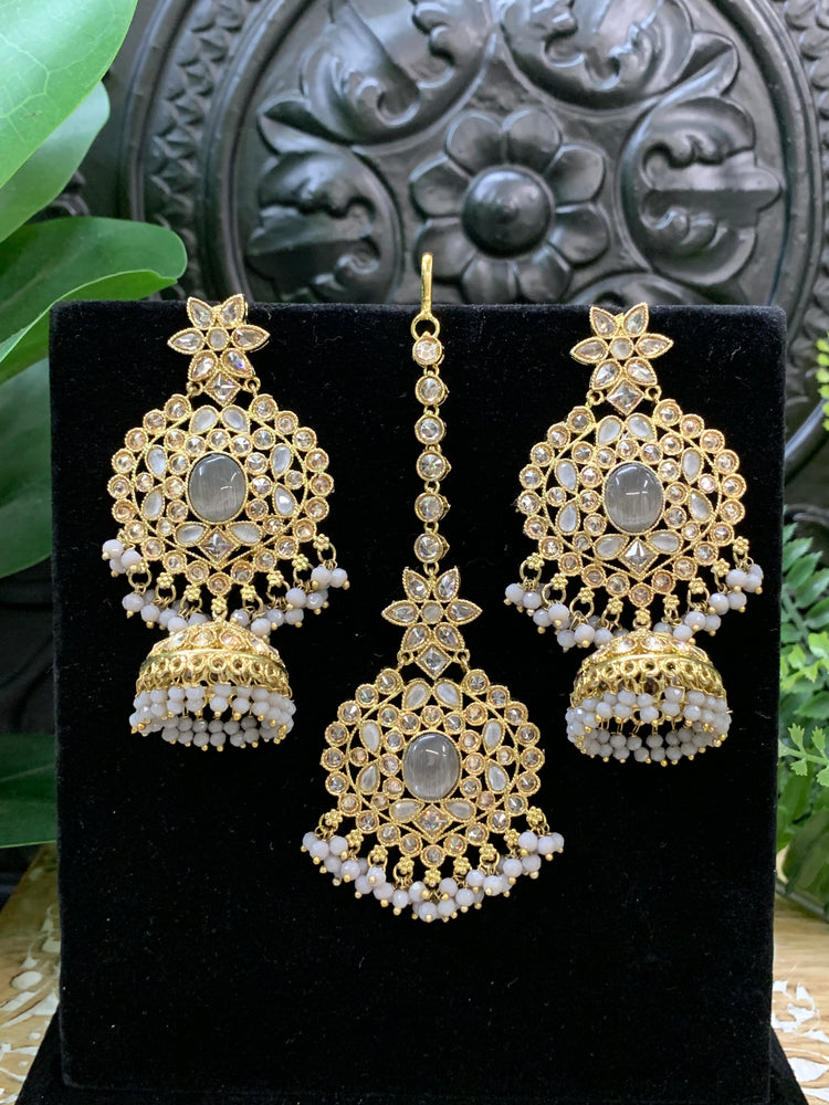 Sujane reverse polki jhumki earring tikka grey