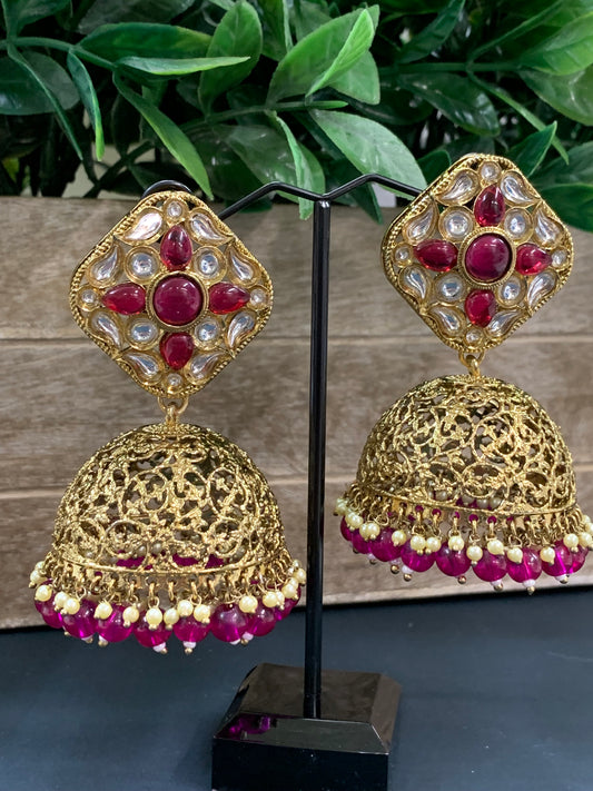 Aru kundan jhumki/ jhumka earring cherry red