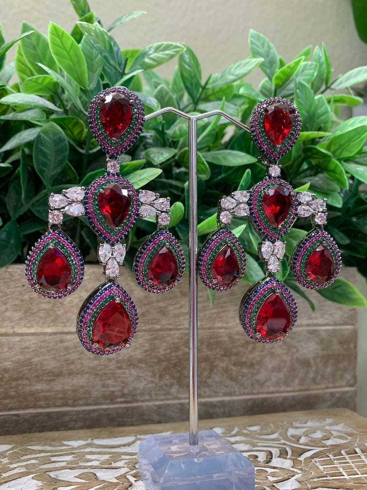 American diamond / AD /CZ earring multi/red