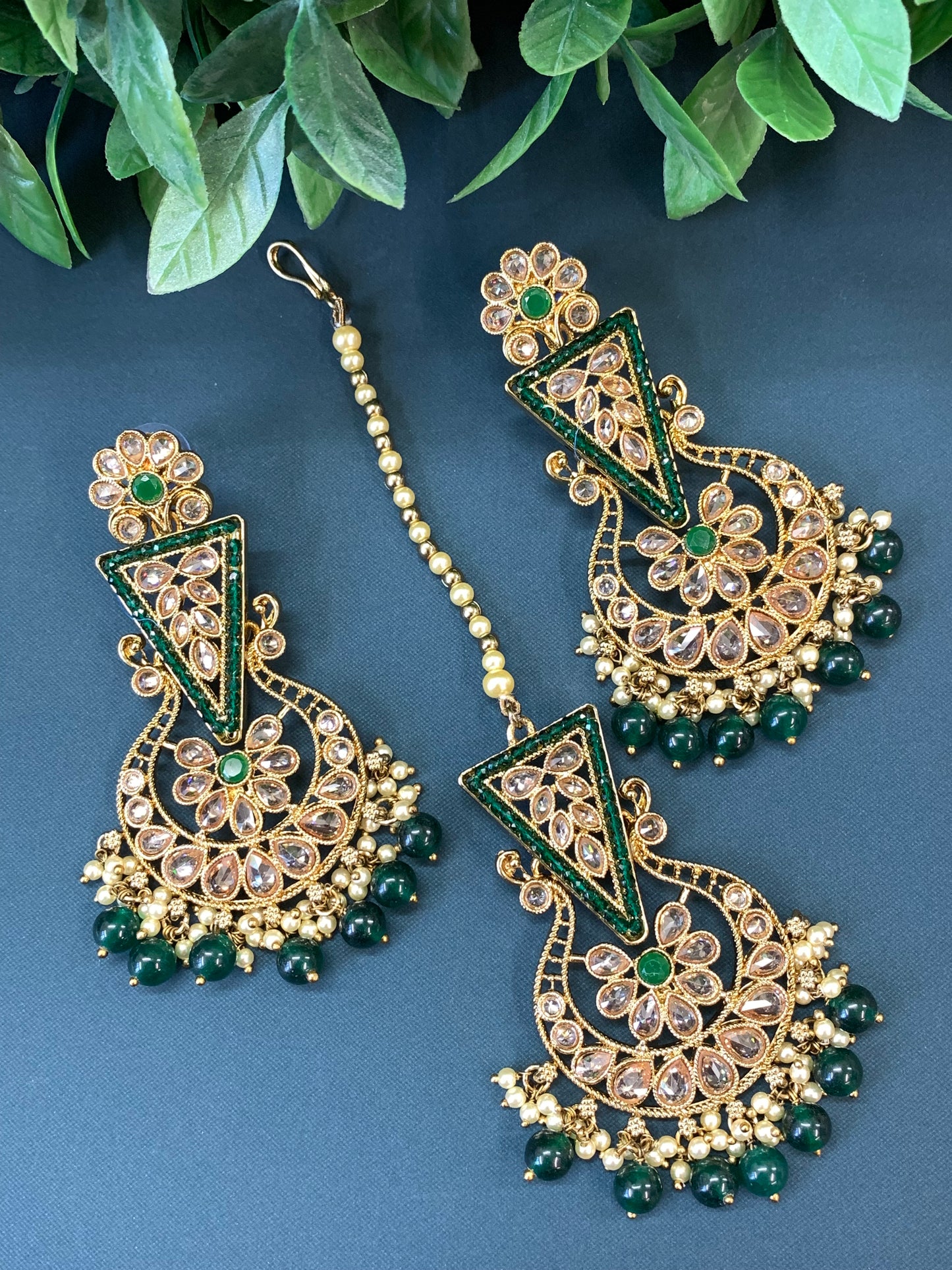 Polki tikka set joana in emerald green