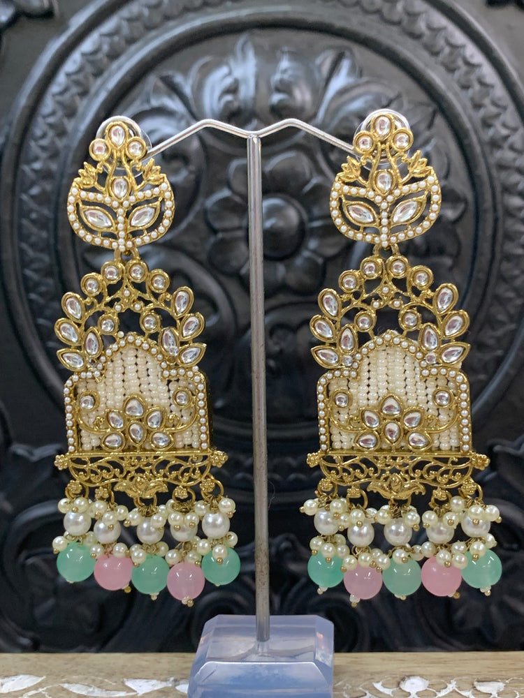 Alexa kundan statement earring white/gold/pearl/pastel multi