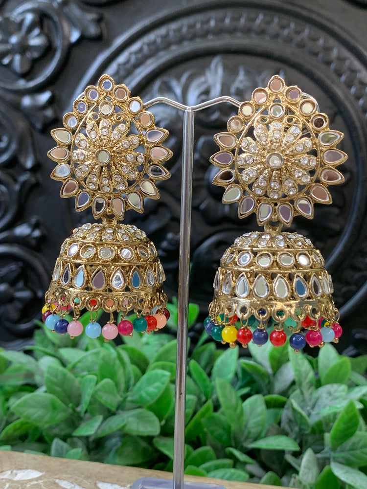 Dana mirror jhumki tikka antique gold and multi