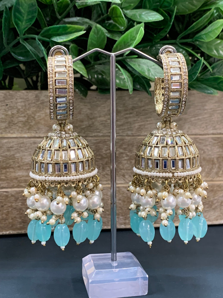 Amrita statement Mirror jhumki earring baby blue/light blue