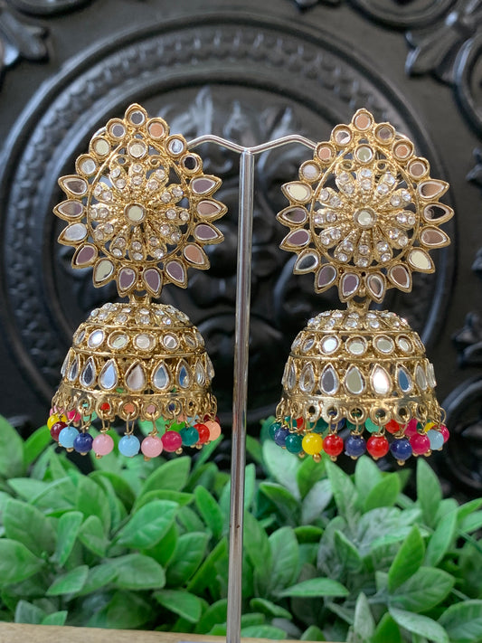 Dana mirror jhumki tikka antique gold and multi