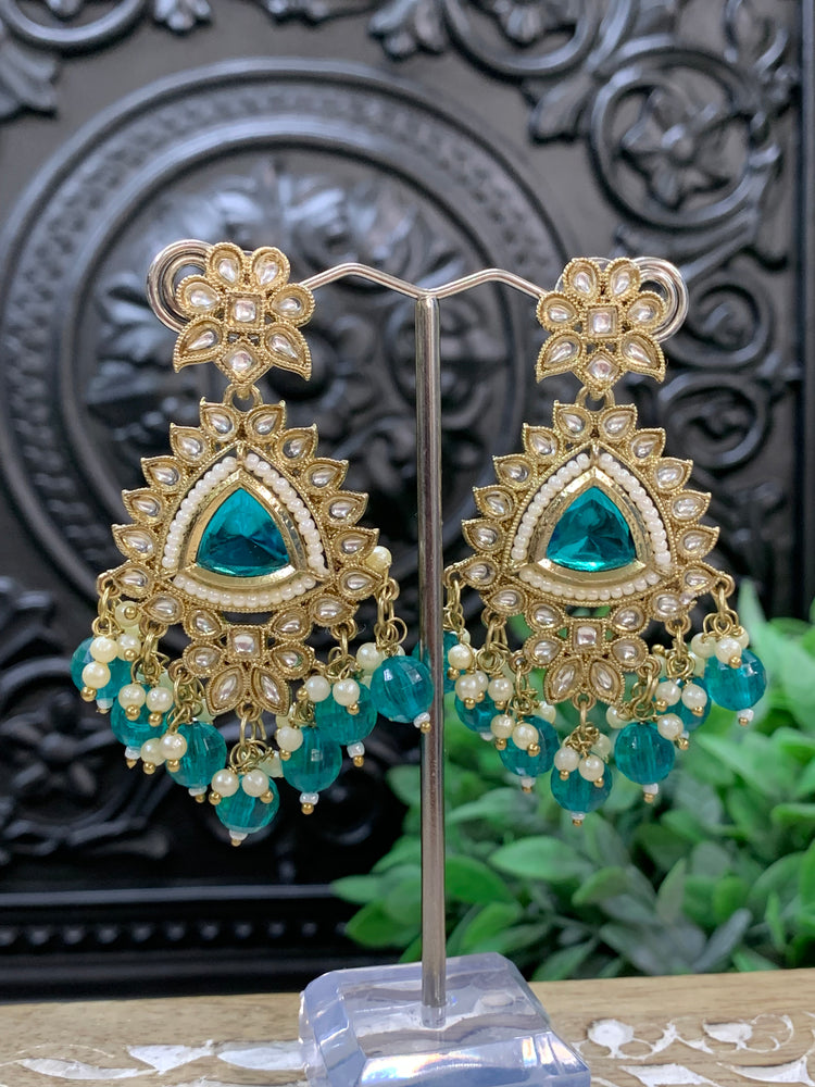 Avery small to medium kundan earring teal green peacock green