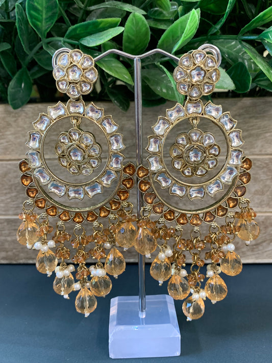 Barnavi Kundan earring champagne gold crystal drops