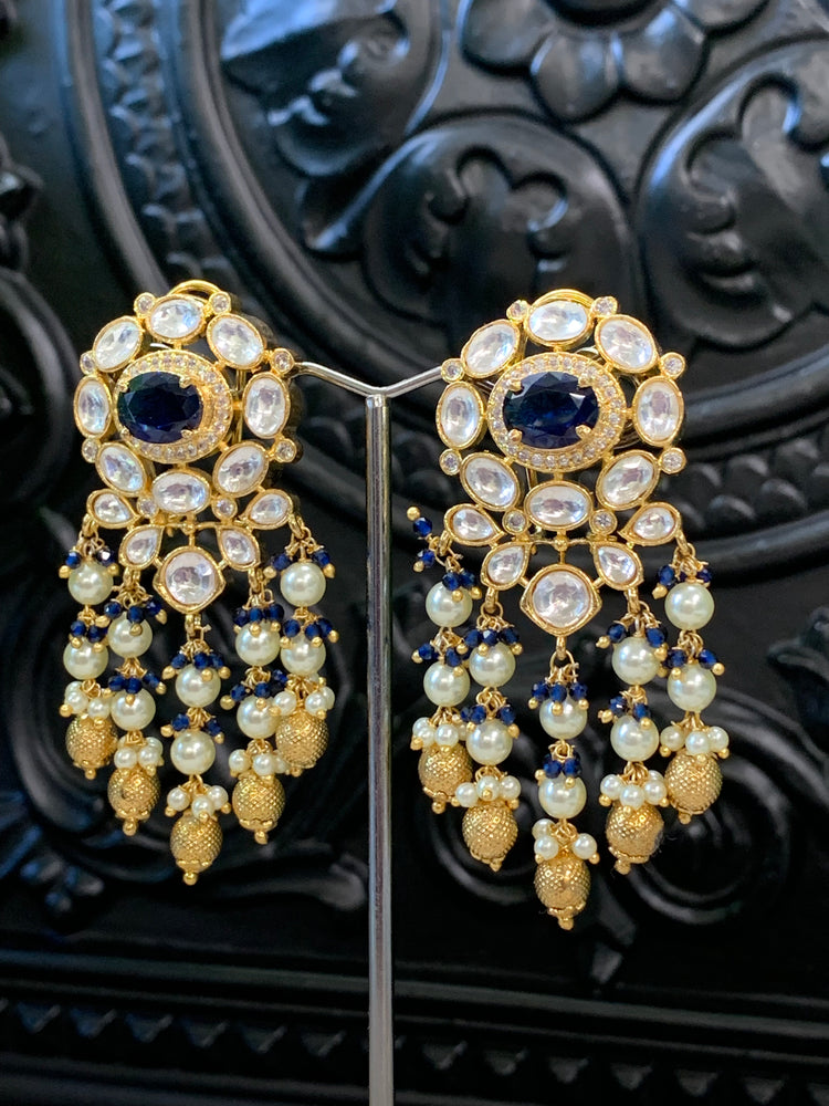 Naila Kundan stud earring sapphire blue