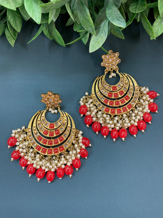 Bloom polki chandbali earring antique/ blood red