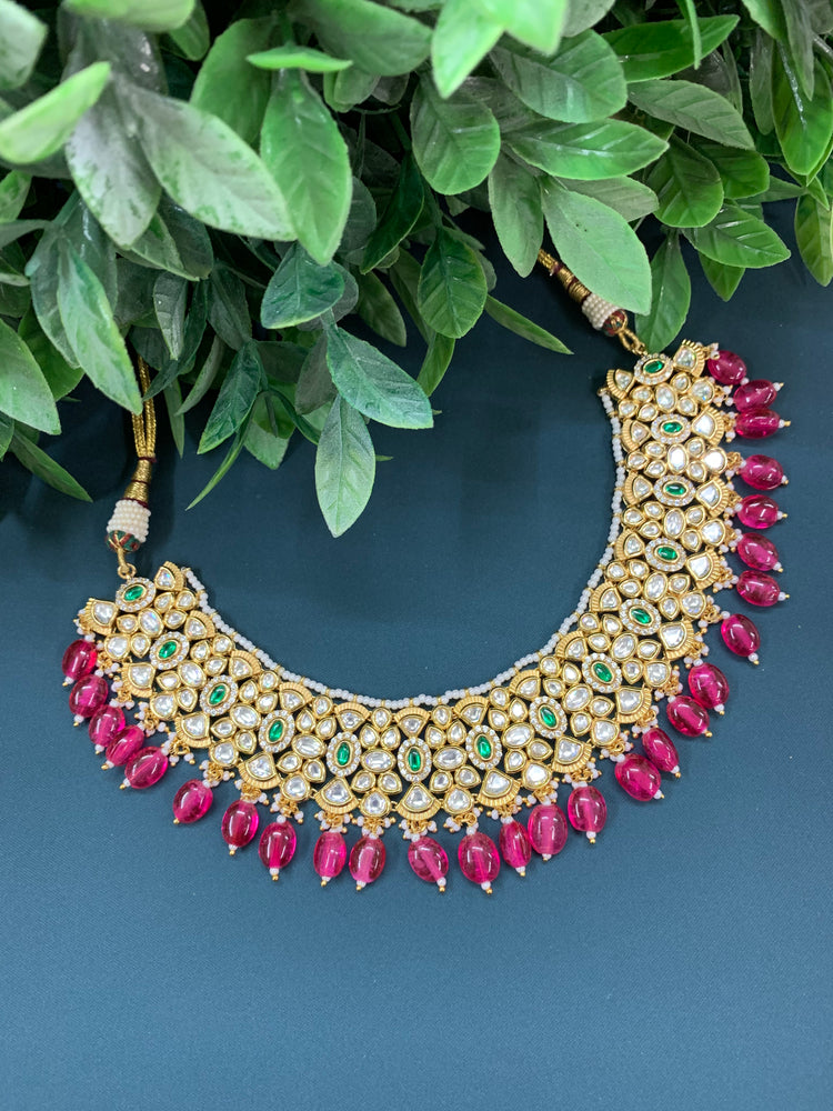 Gold plated tyanni kundan choker necklace emerald green and ruby