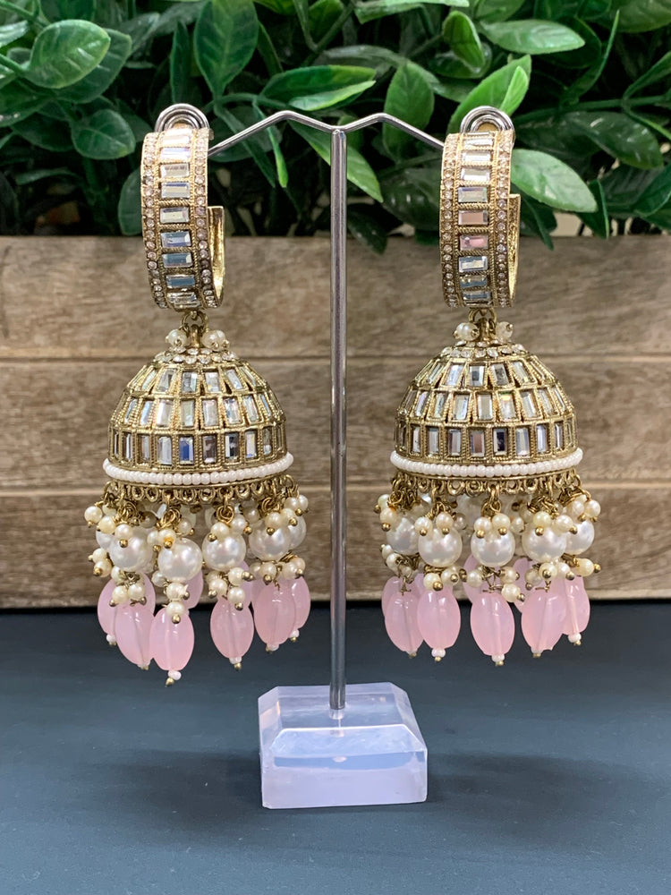 Amrita statement Mirror jhumki earring blush pink