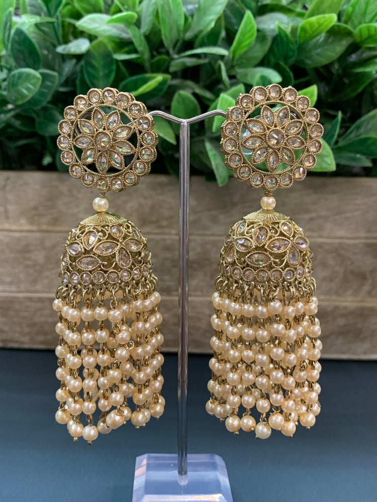 Mohua polki statement jhumki earring antique polki/gold/pearl