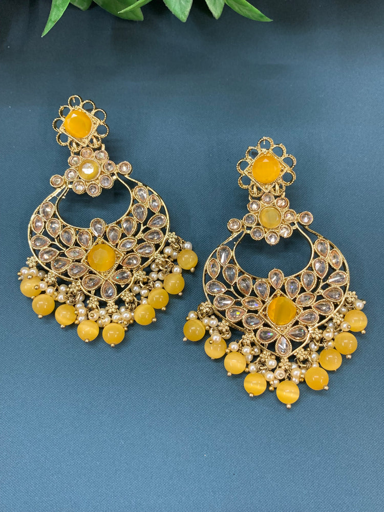 Thea polki chandbali earring antique base antique pastel yellow