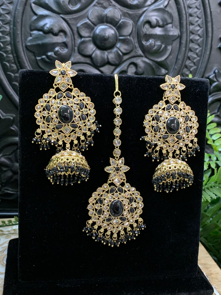 Sujane reverse polki jhumki earring tikka light black