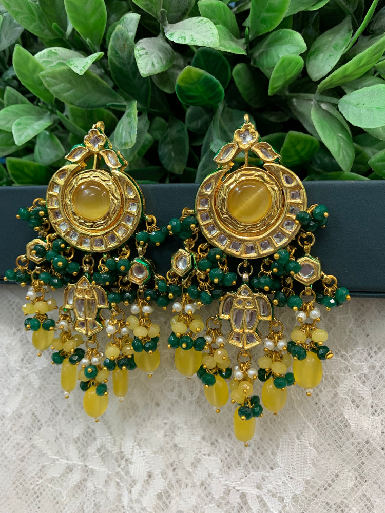 Nissar Kundan chandbali earring lemon yellow