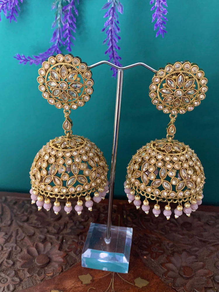 Rashi polki statement jhumki earring antique polki/ white pearl /mauve