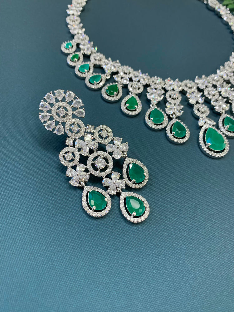 Briyana American diamond necklace set with emerald green details