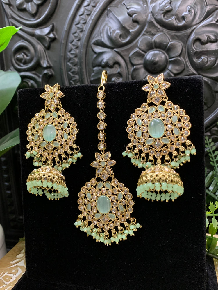 Sujane reverse polki jhumki earring tikka light mint