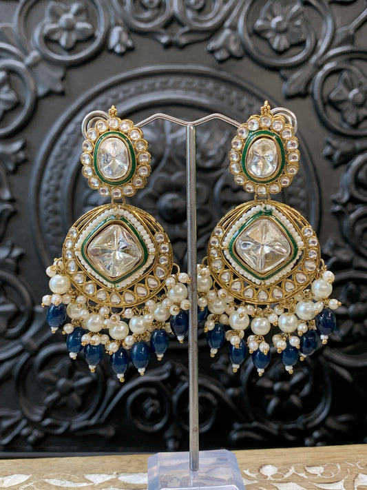 Kenny kundan fashion earring set blue