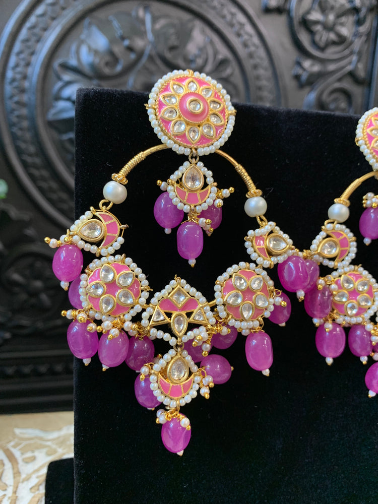 Sharaya Kundan statement earring pink