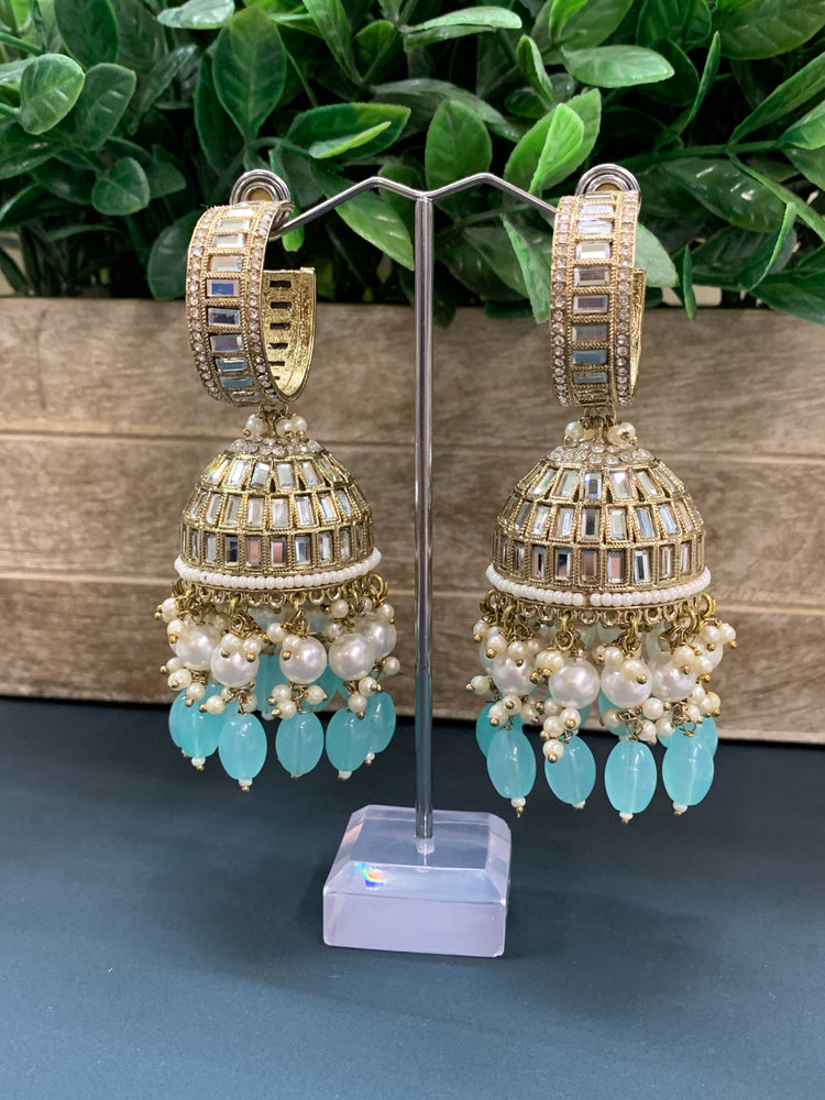 Amrita statement Mirror jhumki earring baby blue/light blue