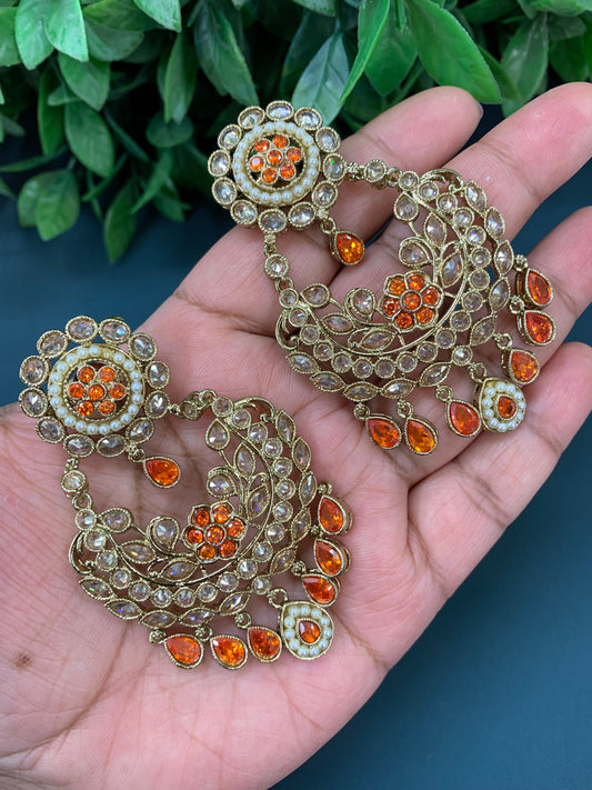 Parul polki fashion chandbali earring orange/fanta orange