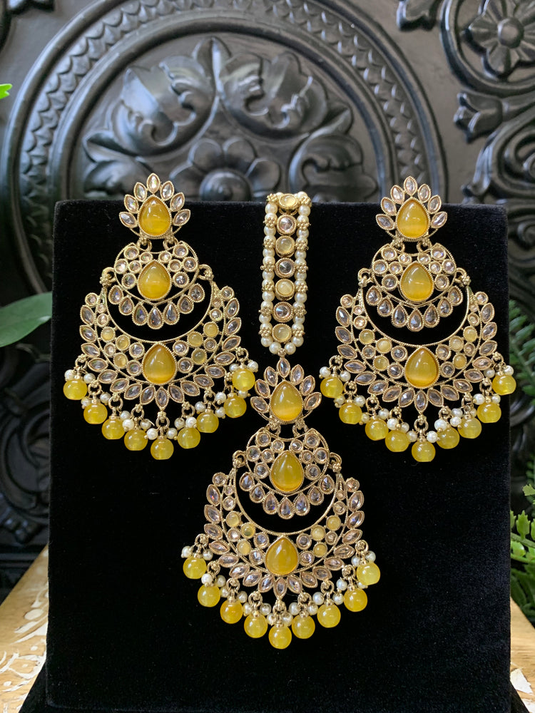 Marley reverse polki Chandbali earring tikka yellow