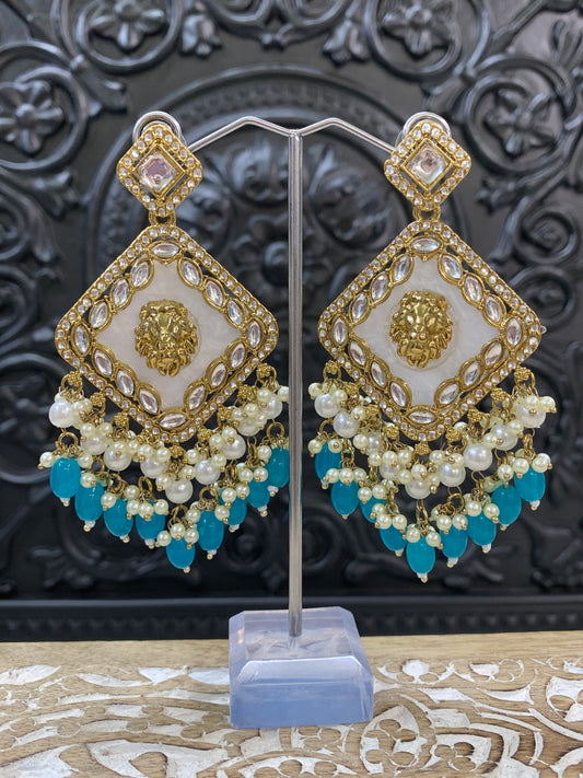 Amaya statement sabyasachi fashion earring tiger detail phirozi blue