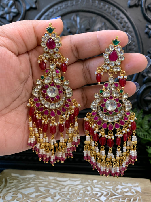 Pachi kundan statement long earring in multi