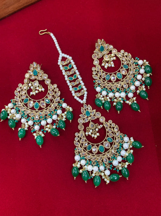 Ramsey reverse polki chandbali earring Tikka emerged green