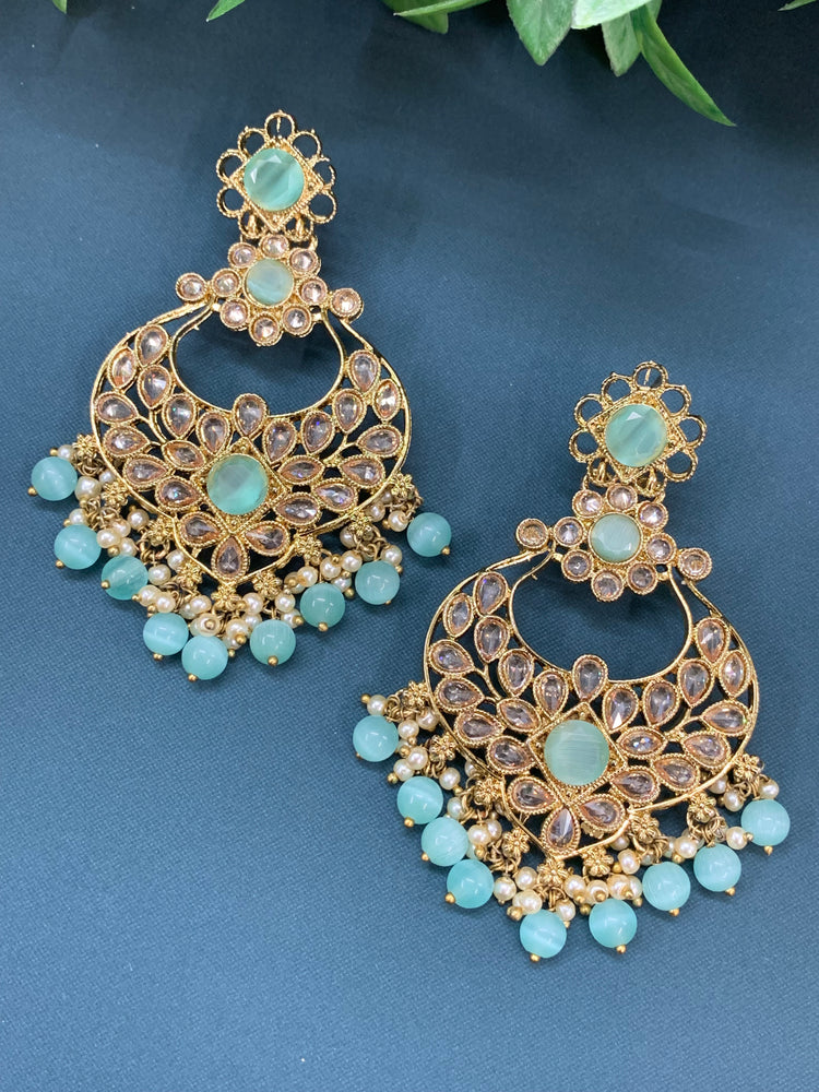 Thea polki chandbali earring antique base antique mint blue