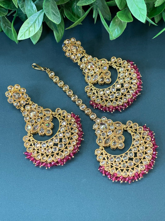 Erin reverse popki tikka set chandbali style transparent cherry red