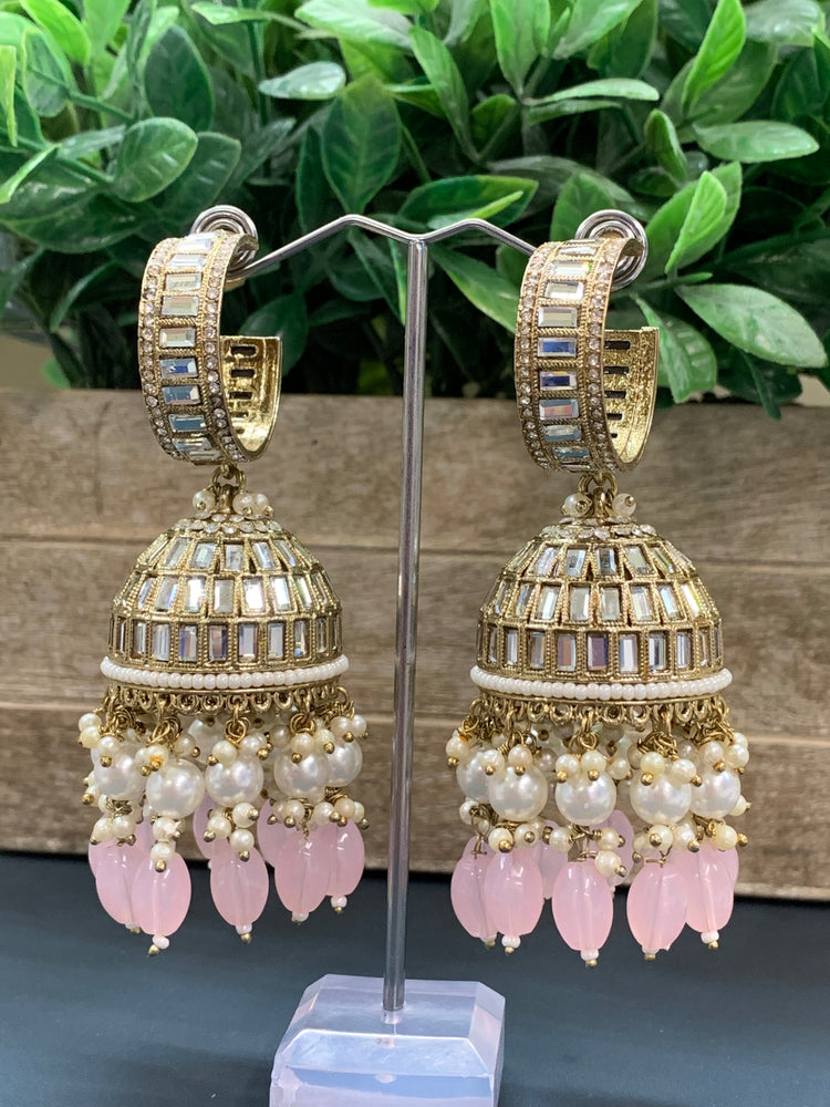 Amrita statement Mirror jhumki earring blush pink