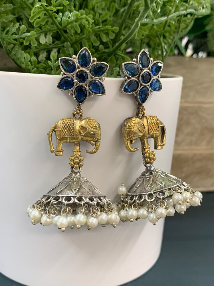 Usher dual tone oxi /gold plated jhumki/ jhumka earring blue