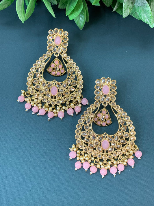 Doli polki Chandbali no tikka antique gold/ pink