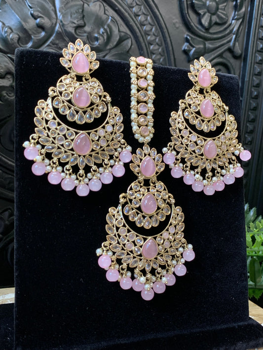 Marley reverse polki Chandbali earring tikka blush pink