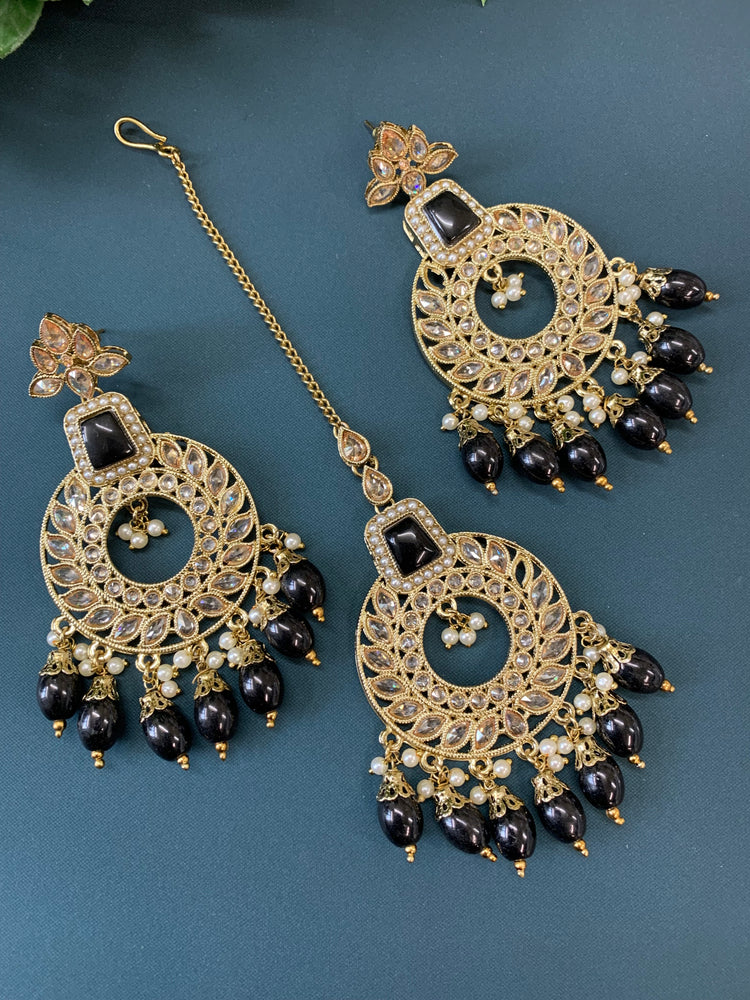 Alira tikka set polki earring tikka set black