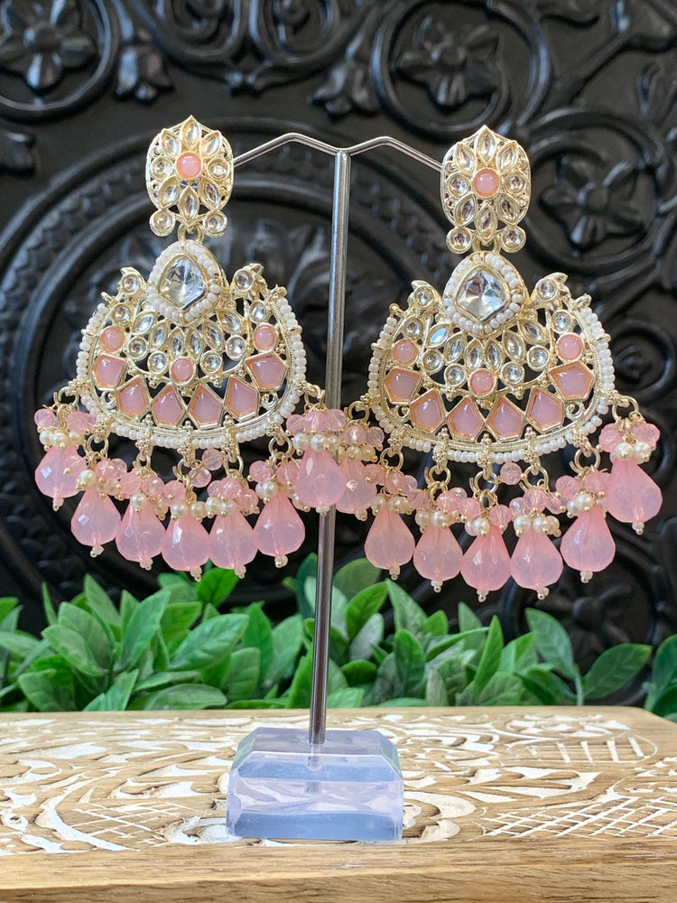 Berry kundan chandbali earring pink