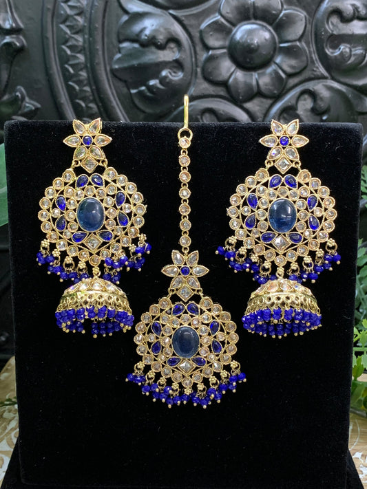 Sujane reverse polki jhumki earring tikka light navy blue